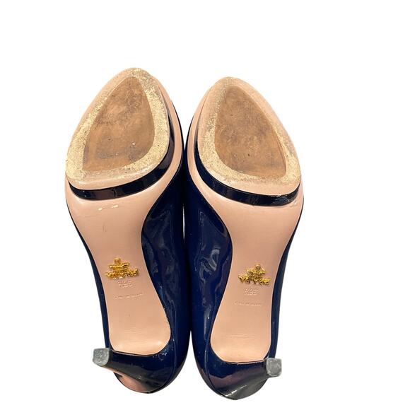 Prada Royal Calzature Donna Pumps Navy Blue Patent Leather Womens 36.5 / US 6.5 - Picture 8 of 10